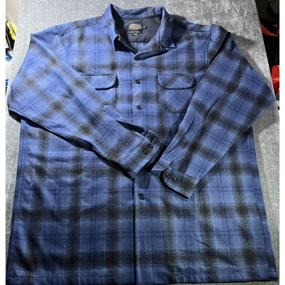 Pendleton The Original Board Shirt Mens Tall XXXL 100% Wool Plaid Blue Flannel